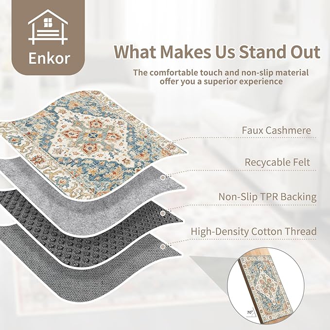 Enkor Runner Rugs for Hallway, 2x10 Washable Soft Non Slip Floor Rugs for Kitchen, Modern Mat for Living Room Bedroom Entryway Orange & Blue