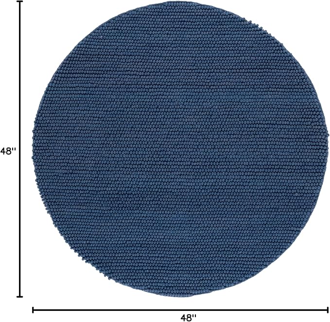 SAFAVIEH Natura Collection Area Rug - 4' Round, Navy & Blue, Handmade Wool Blend, Textured Design, Ideal for Living Room, Bedroom, Dining Space (NAT620M)