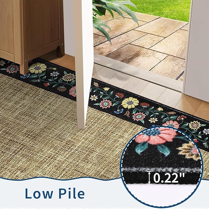 GarveeHome Washable Area Rugs for Bedroom 5x7 Living Room Modern Floral Throw Rugs Non-Slip Lightweight Thin Carpet Modern Farmhouse Print Non-Shedding Soft Low Pile Floor Cover, Yellow