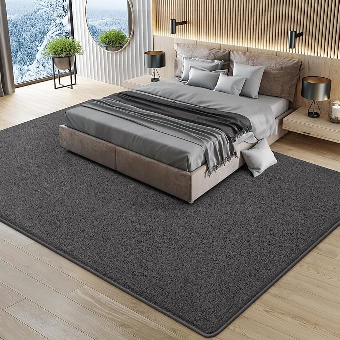 Large Modern Area Rugs for Living Room Bedroom, 6x9 Feet Dark Grey Ultra Soft Solid Thickened Memory Foam Indoor Minimalist Carpets, Non-Slip Comfy Rugs for Boys Girls Nursery Kids Room Home Décor