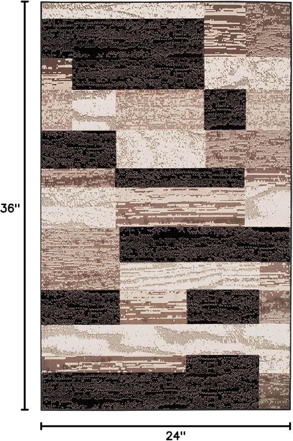 Superior Indoor Area Rug, Jute Backed, Modern Geometric Patchwork Floor Decor for Bedroom, Office, Living Room, Entryway, Hardwood Floors, Rockwood Collection, 2' x 3', Chocolate