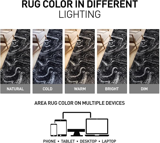 Rugshop Abstract Marble Shag Area Rug Anthracite Dark Gray 7' 10" x 10' Perfect for Large Living Rooms, Dining Areas, or Master Bedrooms