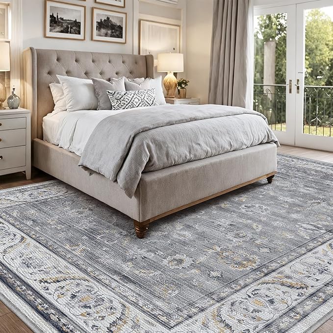 LUMI Washable Area Rug for Living Room, 4x6 Ultra Soft Traditional Vintage Rugs Non Slip with Rubber Backing, Low Profile, High Traffic, Stain Resistant Carpets, Ideal for Bedroom, Dining Room