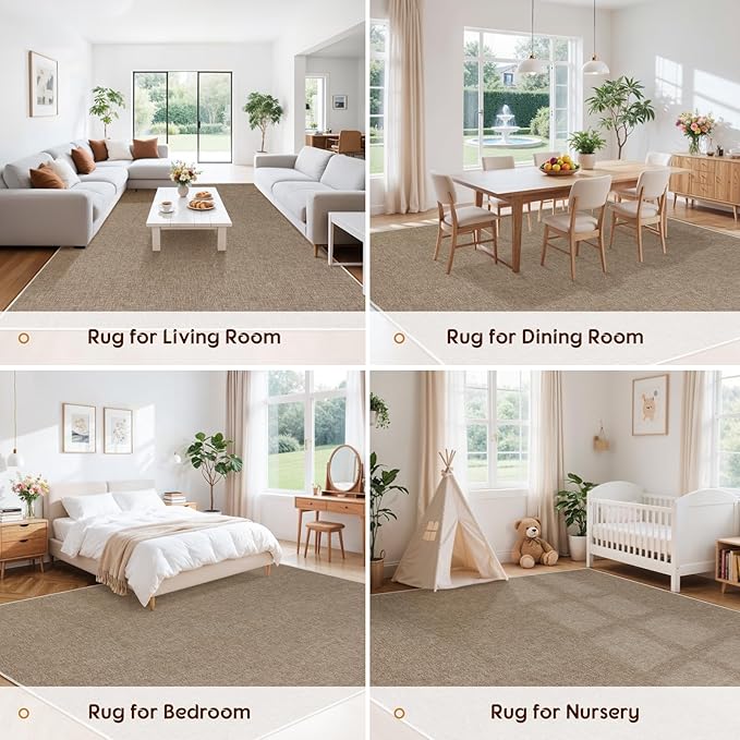 LBRO2M Easy Jute Solid Area Rug 9X12 Washable Rugs for Living Room Bedroom Natural Jute Look Indoor Outdoor Rug Durable, Solid Non Shedding Eco Friendly (9X12 Natural)