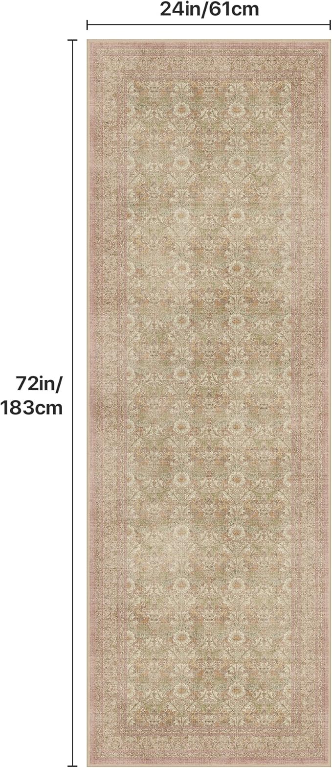 2x6 Runner Rug Non Slip Kitchen Runner Rug and Hallway Rug, Lightweight Washable Runner Carpet for Entryway,Laundry Room, Brown Pink