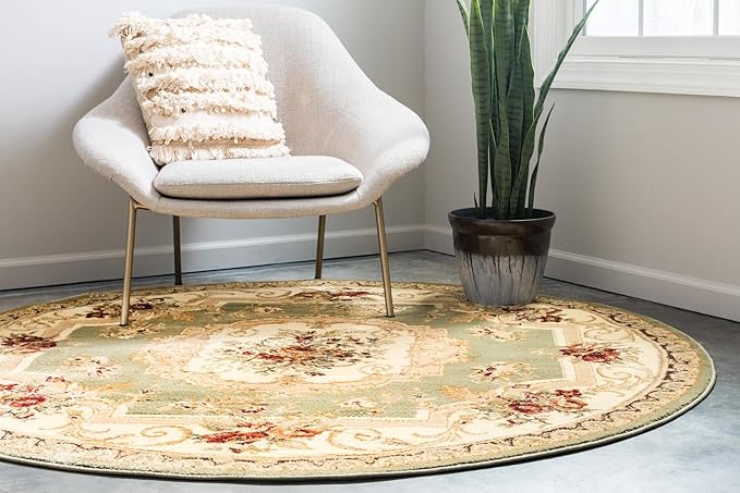 Rugs.com Chateau Collection Rug - 3 Ft Round Green Medium Pile Rug