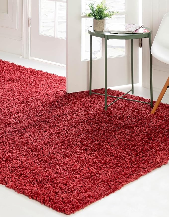 Unique Loom Davos Shag Collection Area Rug - Solid (10' x 14' 1" Rectangle, Poppy)