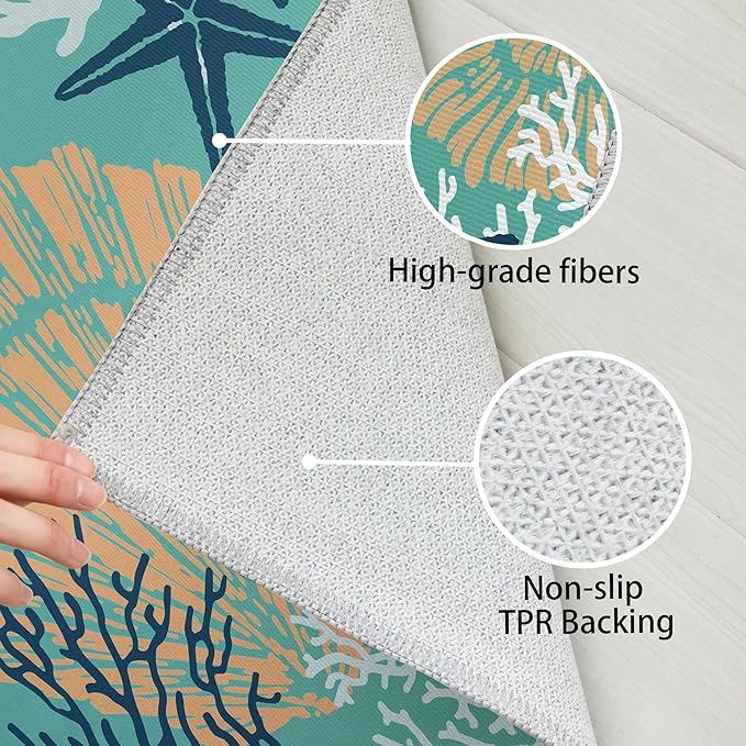 Tritard Coastal Area Rugs Nautical Beach Themed Non-Slip Machine Washable Rugs Modern Floor Carpet for Living Room Bedroom, 5x7, Teal and Turquoise
