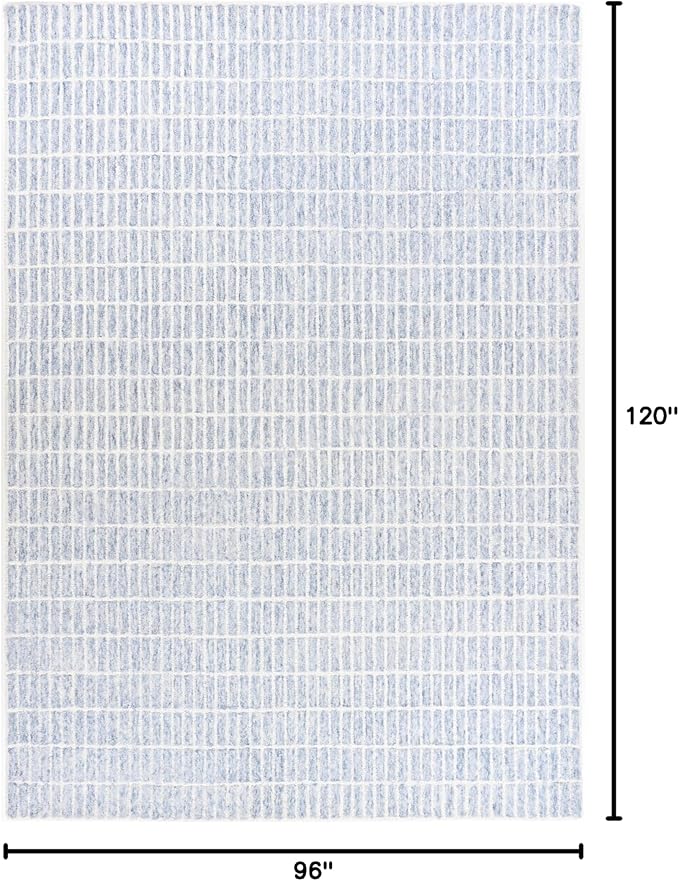 Hand-Tufted 100% Wool Area Rug – Unique Modern Geometric Grid Pattern, Soft Plush Textured Carpet for Living Room, Bedroom, Dining Room & Entryway (Blue, 8' x 10')