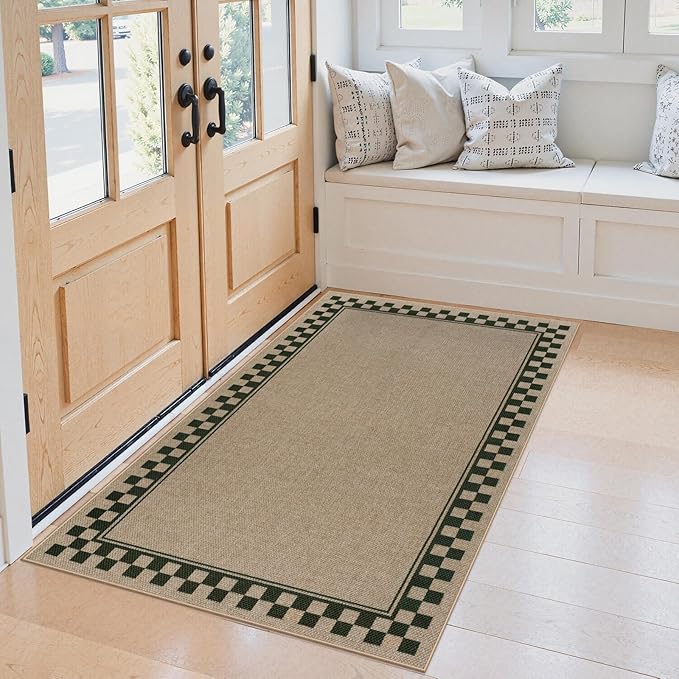 OJIA Easy Jute 3x5 Washable Rugs for Entryway, Farmhouse Checkered Indoor Door Mat Non-Slip Indoor Outdoor Rugs Modern Patio Rug Front Door Mat Outside Entrance Throw Carpet for Entry Porch Decor
