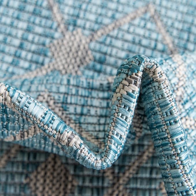 Unique Loom Outdoor Trellis Collection Area Rug - Tribal Trellis (10' x 13' 1" Rectangle, Aqua/ Ivory)