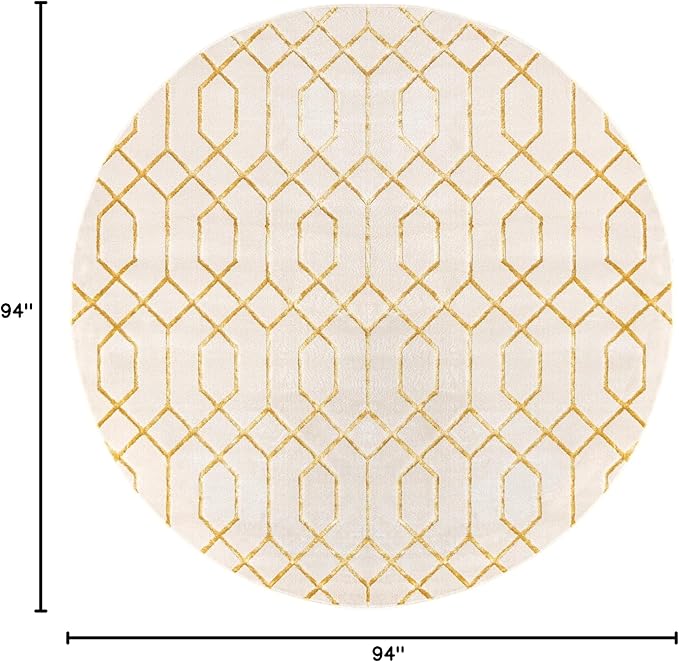 Marilyn Monroe Glam Collection Area Rug - Trellis (7' 10" Round, White Gold/ Gold)