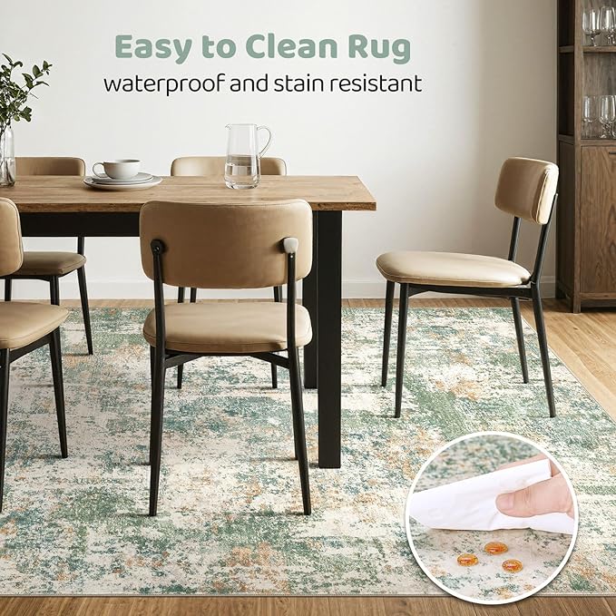 8x10 Area Rugs Living Room: Washable Large Abstract Soft Green Rug Stain Resistant Indoor Floor Non-Slip Accent Carpet for Men Modern Home Enthusiasts Aged 25-45 - Bedroom Office Playroom