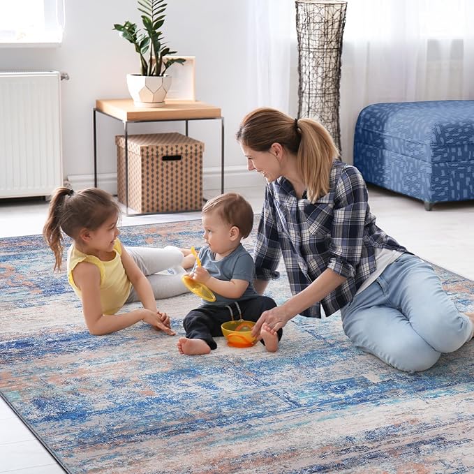 Abstract 5x7 Area Rug for Living Room Dining Room Office Bedroom Blue