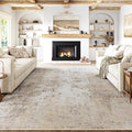 12x15 Area Rug Beige Grey Abstract Living Room Bedroom Washable Carpet Neutral Modern Non Slip Soft Low Pile Indoor Extra Large Throw Rug for Dining Room