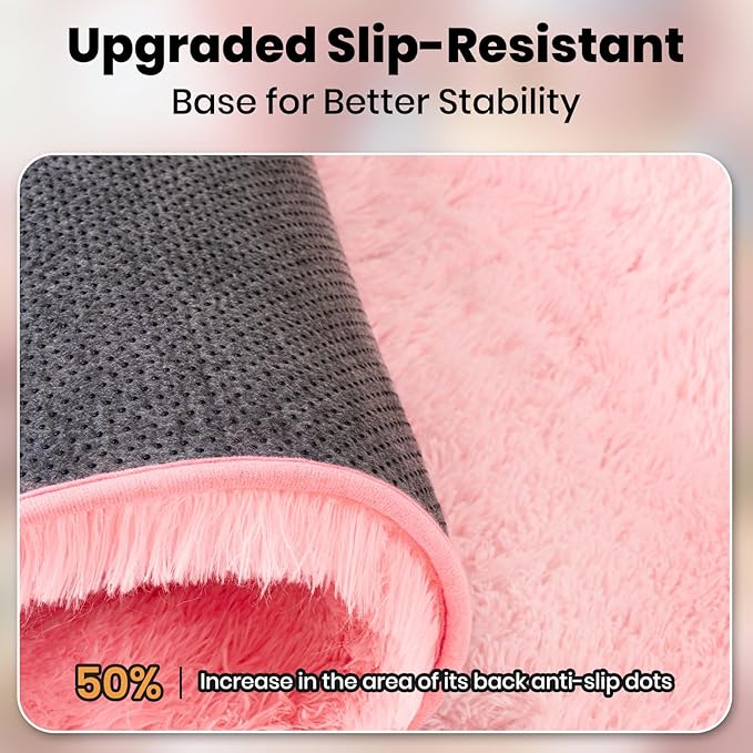 Zentavio Bedside Rugs for Girls Room 2x6 Runner Rugs for Hallway Bedroom Non Slip Fluffy Soft Shaggy Carpet for Kids Home Decor Aesthetic Dorm Nursery Pink
