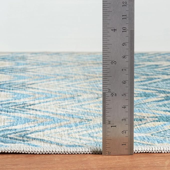 Dash & Albert Seneca Blue Machine Washable Rug, 4 X 6 Feet, Blue Graphic Pattern