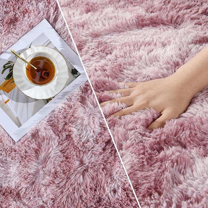 Large Shag Area Rugs 6 x 9, Tie-Dyed Plush Fuzzy Rugs for Living Room, Ultra Soft Fluffy Furry Rug for Bedroom, Indoor Carpet Nursery Rugs for Kids Room Home Decor, Pink Purple