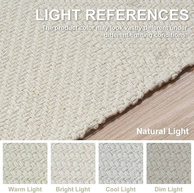 Collive Kitchen Runner Rug, 2' x 4.3' Hand-Woven Reversible Washable Rug, White/Beige Cotton Modern Farmhouse Bathroom Rug Hallway Carpet for Foyer Bedroom Entry Back Door Decor