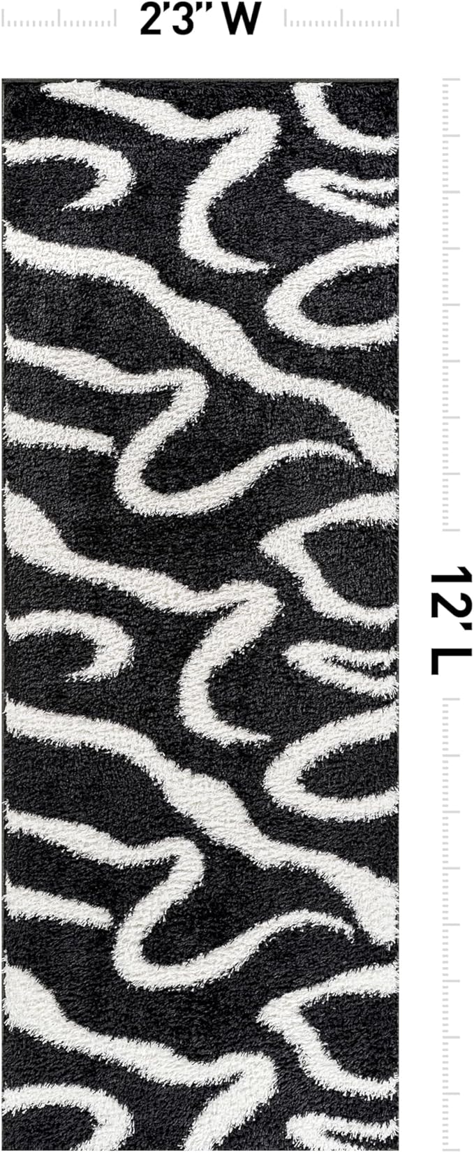 Rugshop Abstract Wavy Shag Runner Rug Anthracite Dark Gray 2' 3" x 12' Great for Long Hallways, Open Entryways, or Galley Kitchens