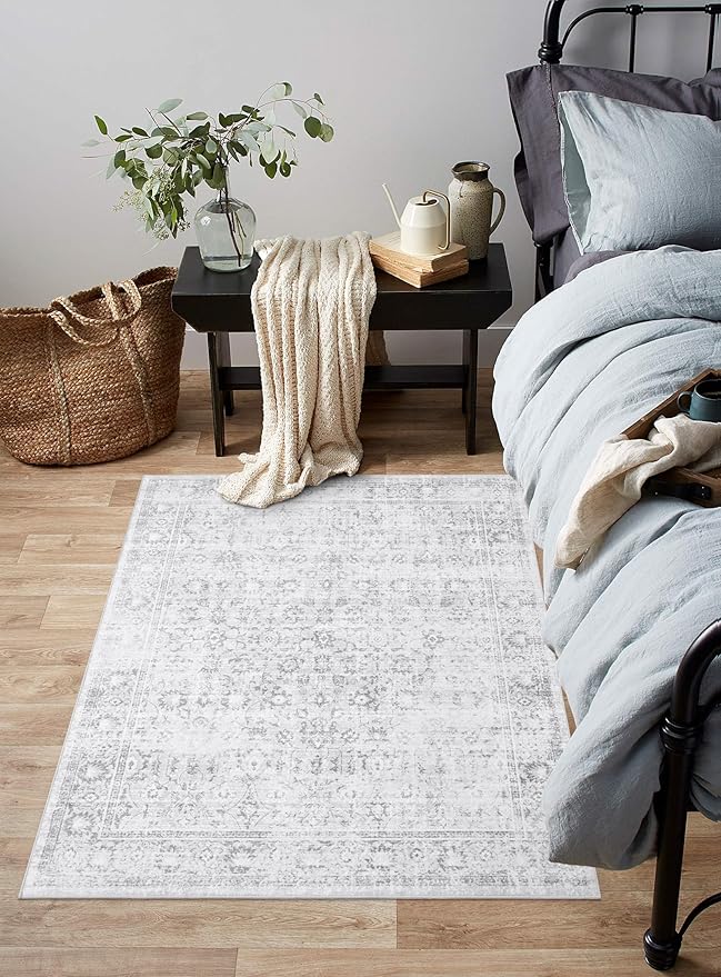 LIVEBOX Washable Rug 3x5 Bohemian Area Rug for Kitchen Bedroom, Non-Slip Gray Front Door Mat for Entryway, Antique Collection Area Rugs for Living Room Laundry Foyer Camper RV