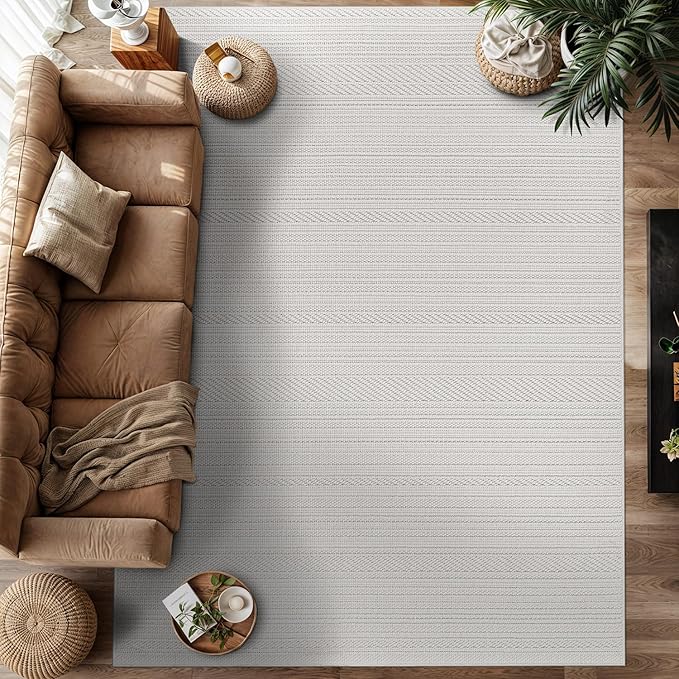 Micro Loop Indoor Rug White 6x9 Boho Geometric Neutral Area Rugs for Living Room Soft Luxury Modern Low and High Pile Durable Stain Resistant Non-Shedding Indoor Area Carpet 6 x 9