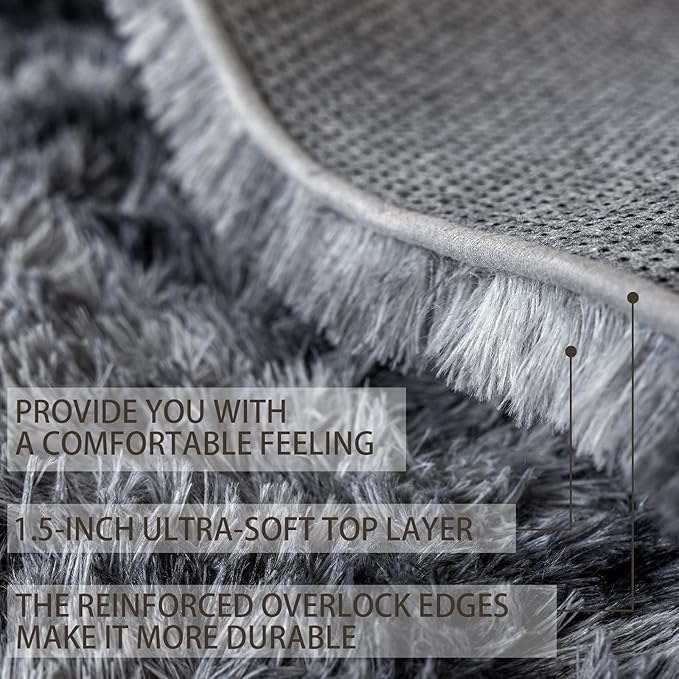 5x7 Area Rugs for Living Room Bedroom, Soft Fluffy Shaggy Bedside Rug, Indoor Floor Carpet for Kids Playroom, Dorms, Nursery Rooms, Home Decor (Tie-Dyed Dark Grey 5'x7')