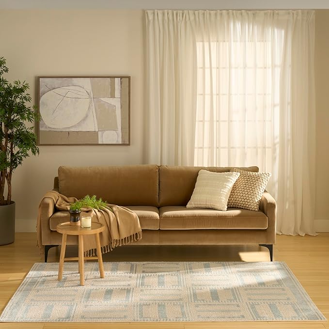 Nourison Home Nordic Ivory Blue 5' x 7' Area Rug - Easy Clean, Non Shedding, Bed Room, Living Room, Dining Room, Kitchen (5' x 7')