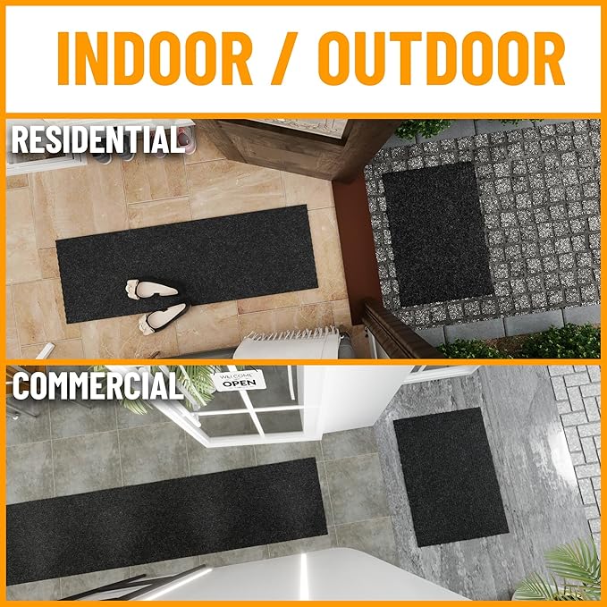 Ottomanson Commercial Scrape Rib Entry Mat – Heavy Duty Ribbed Floor Mat for High Traffic – Non Slip Rubber Back, Waterproof – Indoor Outdoor Use for Offices, Schools, Lobbies, 2'7" x 45', Black
