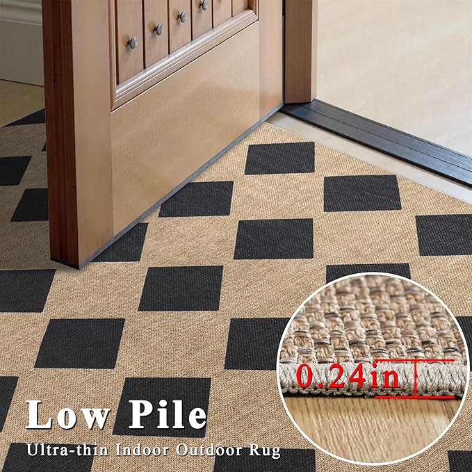 Checkered Easy Jute Rug 3x5 Outdoor Entryway Rug Washable Area Rugs for Living Room Bedroom Non Slip Neutral Farmhouse Indoor Outdoor Carpet for Backyard Patio Office