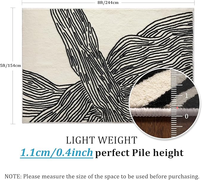 YIHOUSE 5×7Ft Area Rugs, Abstract Washable Rug, Modern Black and White Rug for Bedroom Living Room Dining Room Office Playroom Nursery, Nonslip Throw Non-Shedding Thin Contemporary Striped Rugs