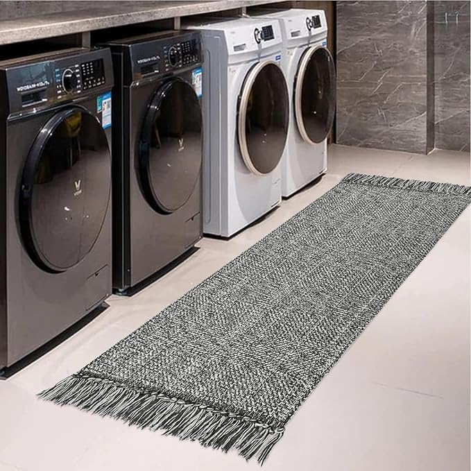 Collive Hallway Runner Rug, 2' x 6' Hand-Woven Reversible Washable Entryway Rugs, Grey Cotton Modern Farmhouse Laundry Room Carpet Long Carpets for Bathroom Sink Foyer Bedroom