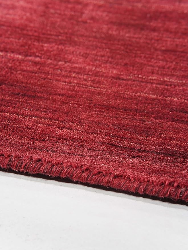 Rugsotic Carpets Hand Knotted Gabbeh Wool 5'x8' Area Rug Solid Dark Red L00111