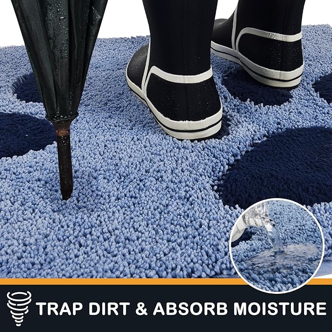 PURRUGS Dirt Trapping Door mat 24" x 35.5", Non-Skid/Slip Machine Washable Microfiber Entryway Rug, Dog Door Mat, Super Absorbent Welcome Mat for Muddy Wet Shoes and Paws, Light Blue