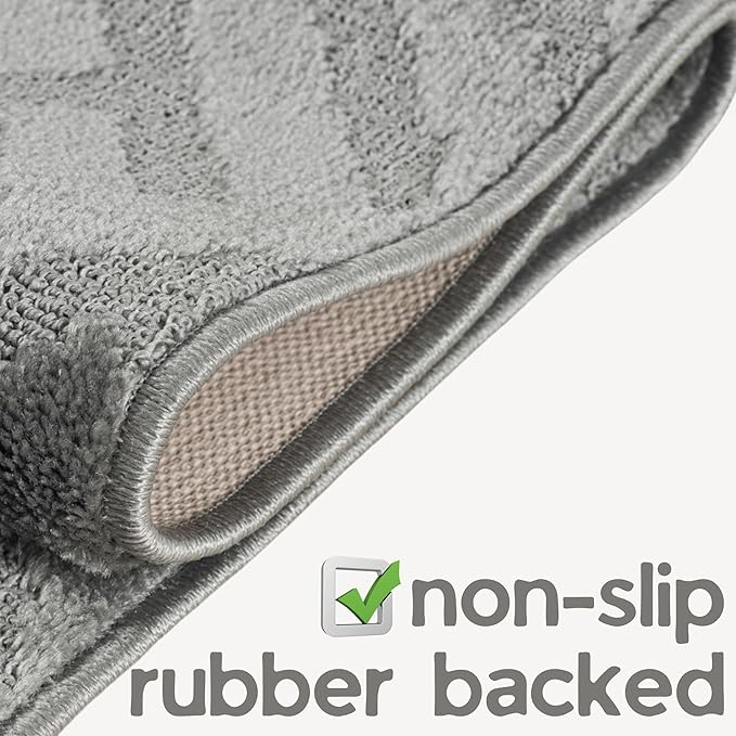 24ft Runner Rug by Custom Size - Deco Grey | Non-Slip Rubber Backed | Washable & Pet Friendly | Edge Bound
