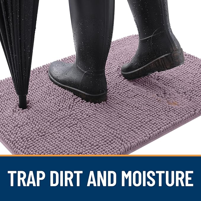 OLANLY Dog Door Mat for Muddy Paws 24x16, Absorbs Moisture and Dirt, Absorbent Non-Slip Washable Doormat, Quick Dry Chenille Mud Mat for Dogs, Entry Indoor Entryway Carpet for Inside Floor, Deep Plum