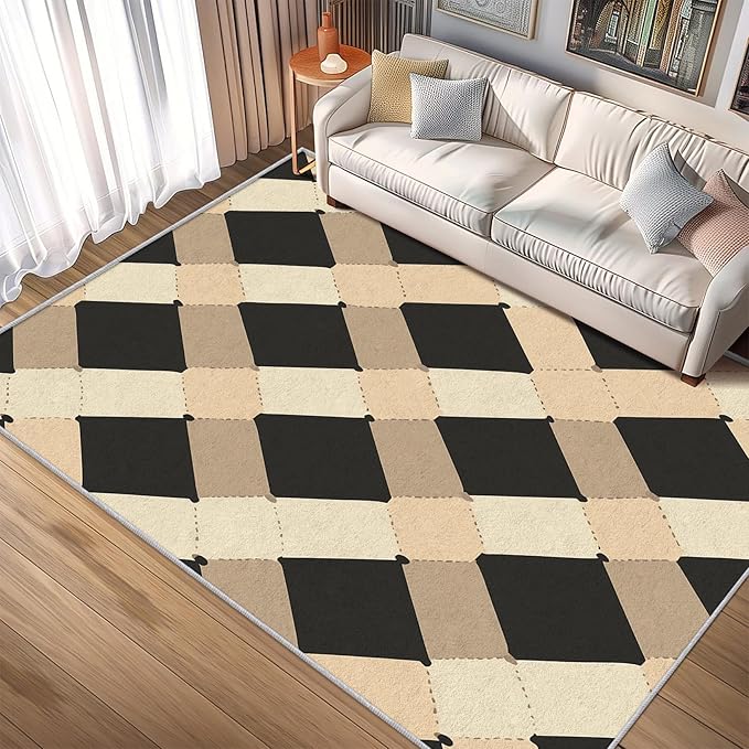 Washable 4x5 Modern Geometric Rug Living Room, Abstract Diamond Design Area Rugs for Bedroom, Modern Geometric Home Decor Carpet, Low Pile, Non Slip, Kids & Pet Friendly (N4151)