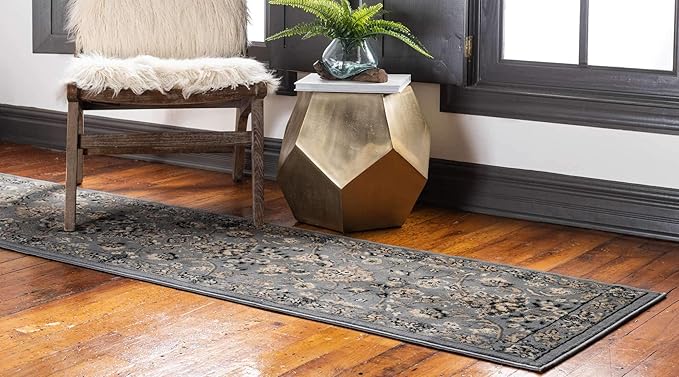 Unique Loom Sialk Hill Collection Area Rug - Washington (2' 2" x 8' 2" Runner Gray/Black)