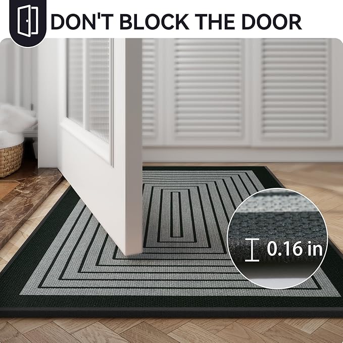 Front Door Mat 24''x35'', Absorbent Muddy Dirt Resist Washable Non Slip Low-Profile Indoor Doormat, Easy Clean Welcome Entryway Door Mats, Grey
