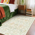 Boho Sage Green Bedside 3x5 Washable Rug for Bedroom, Thin Botanical Vintage Area Rug for Large Entry, Dorm, Kitchen, Foyer, Mudroom, Laundry - Cottage Core Low Pile Non Slip Indoor Front Door Carpet