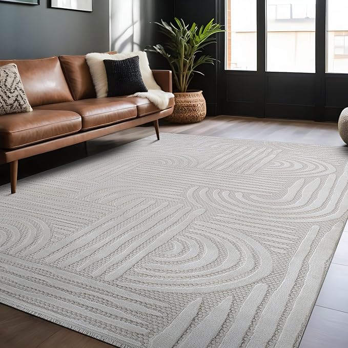 Modern Indoor Rug Orbit 9x12 Area Rugs for Living Room Luxury Kitchen Bedroom Durable Soft Geometric Durable Low and High Pile Stain Resistant Non Shedding Area Carpet 9x12