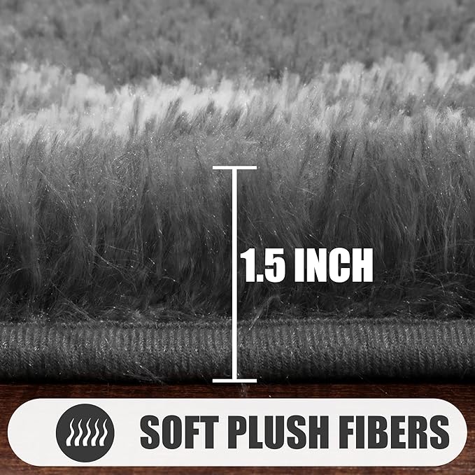 ONASAR 8x10 Area Rugs for Living Room, Fluffy Grey and White Bedroom Rug, Washable Geometric Boho Large Soft Plush Shaggy Fuzzy Floor Carpet for Nursery Kids Classroom Playroom Dorm Home Decor