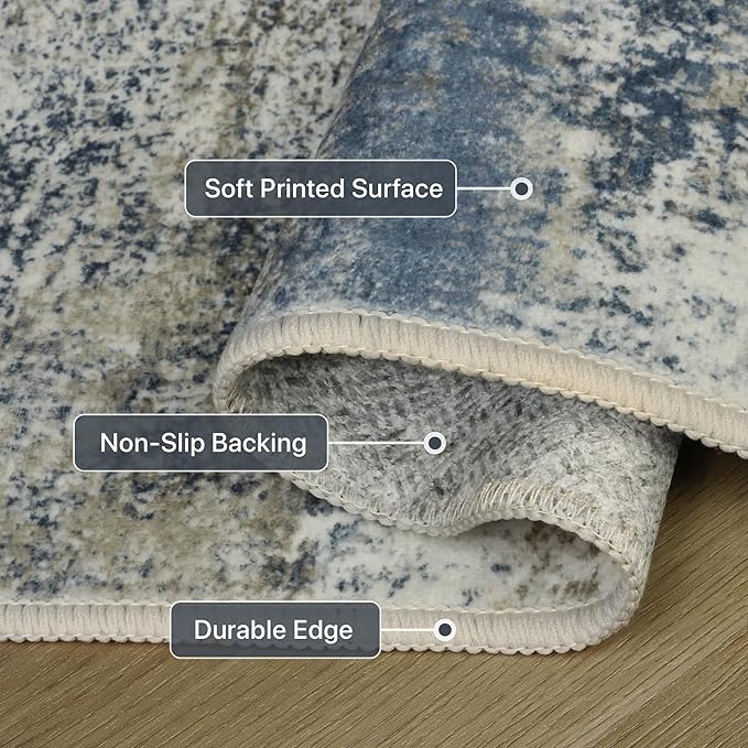 GENIMO Abstract Area Rug 5x7, Washable Modern Rug Non Slip, Low Pile Lightweight Soft Large Carpet for Living Room, Bedroom, Dining Room, Navy Blue