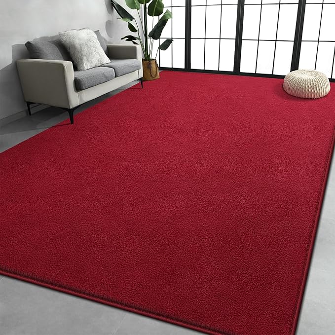 Large Area Rugs for Living Room Bedroom, 6x9 Feet Burgundy Red Rug, Minimalist Modern Shag Rug, Soft Thick Memory Foam Indoor Carpet, Non-Slip Washable Rug for Boys Girls Dorm Nursery Room Home Decor