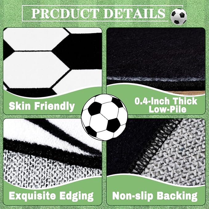 Soft Boys Soccer Rug, Round Rugs for Bedroom, Bedside Area Carpet for Kids, Soccers Lovers Home Decor Indoor Circle Carpets for Living Room, Nursery, Dorms Machine Washable,47 Inch