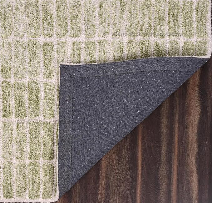 Hand-Tufted 100% Wool Area Rug – Unique Modern Geometric Grid Pattern, Soft Plush Textured Carpet for Living Room, Bedroom, Dining Room & Entryway (Light Green, 2.6' x 8')