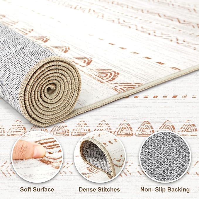 Nakagishi Round Rug Boho Area Rugs: 5x5 Washable Large Circle Neutral Soft Stain Resistant Non-Slip Carpet for Women Aged 25-45 Farmhouse Decor Enthusiasts - Living Room Bedroom Dining Room Nursery