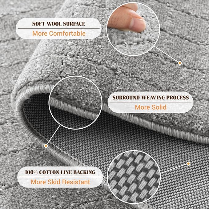 Shilucheng Wool Rug 9x12 Non-Slip, Blend 80% Wool and 20% Cotton Rugs for Living Room, Bedroom, Dinning Room, Soft Durable Cotton Backing Modern Area Rug (Gray/White)