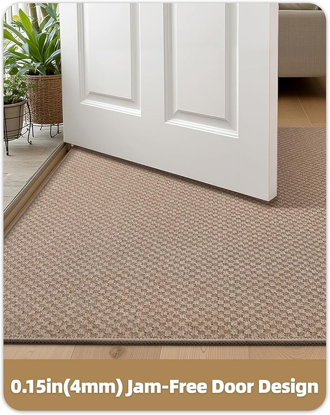 Color&Geometry Thin Front Door Mat Indoor Entrance Non Slip Rubber Backed, 17.5"x30" Indoor Door Mats for Entryway, Dirt Trapper Doormat Washable Front Door Rugs, Khaki (Rolled-up NO Creases)