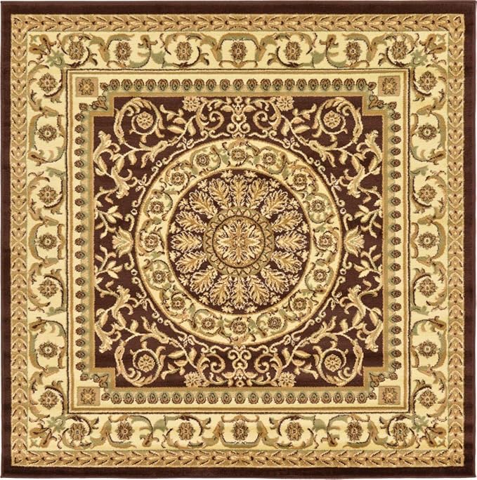Unique Loom Versailles Collection Traditional Classic Medallion Floral Motif Area Rug (6' 0 x 6' 0 Square, Brown/ Ivory)